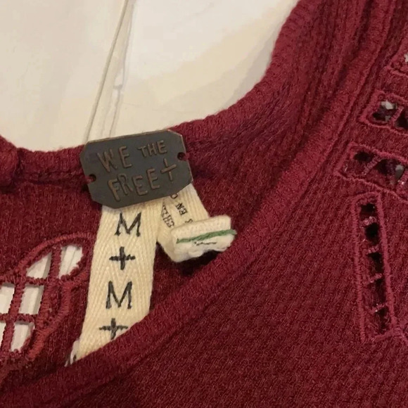 Free People waffle weave Long sleeved top Maroon Size M Casual Comfy - Picture 3 of 10
